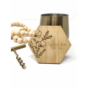 Ensemble de sous-verres en bois naturel, gravés sur mesure, carrés, écologiques, pour la maison et le bureau - Product Image 2