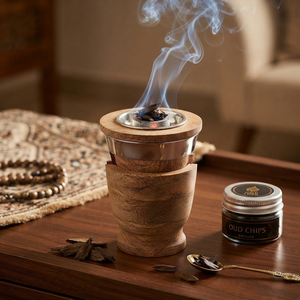 Unique Wooden <b>Round</b> Incense Burner Featuring An Interlocking <b>Brushed</b> Metal Liner And An Elegant Removable Top Metal Dish Insert - Product Image 6