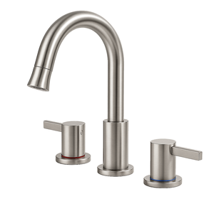 Rubinetto Moderno da Bagno a 3 Fori con Doccetta Estraibile a 360 Gradi, 2 Maniglie, Finitura Nichel Spazzolato, Include Scarico a Scomparsa - Product Image 1