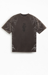 T-shirt noir à manches courtes pour homme, coupe classique, col roulé, imprimé dessin animé blanc délavé à l'acide, style hip-hop, respirant, 100 % coton - Product Image 5