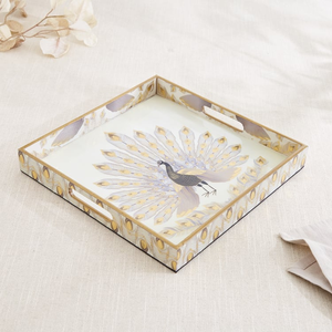 Bandeja Decorativa Rústica Abstracta de Madera NEHA ENTERPRISES NE-WT543 con Asa, 30.5x30.5x4.5 cm, para Exhibición en Mesa de Comedor - Product Image 3