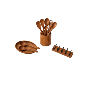 Juego de Utensilios de Cocina de Madera de Teca Premium ARTERRA, Espátula de Mango Largo, Cuchara Antiadherente con Soporte, Ecológico - Product Image 5