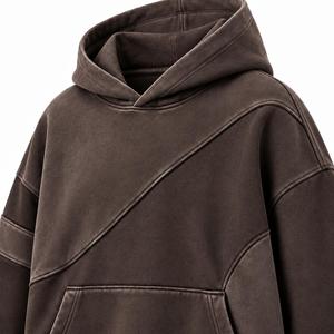 Sudadera con Capucha Premium 100% Algodón Marrón con Paneles y Costuras Transpirables, Bolsillos, Estilo Oversize, Tejido Grueso, Lavado Vintage - Product Image 3