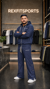 REXFIT SPORTS 2026 Custom Navy <b>Nylon</b> <b>Tracksuit</b> <b>Men</b> Hooded Zip Up Jacket Wide Leg Pants Two Piece Sportswear Set Custom Logo - Product Image 3