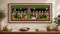 Décoration murale traditionnelle indienne peinte à la main Krishna RaasLeela Pattachitra - Décoration murale pour salon intérieur