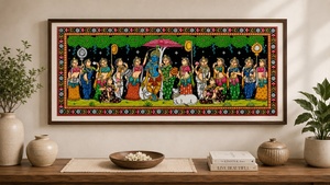 Hand Painted Krishna RaasLeela Pattachitra Wall Hanging traditional Indian Art Decor-Occasion Indoor Living Room Wall Hanging - Product Image 5