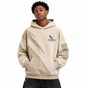Men's Oversized Winter <b>Brown</b> <b>Fleece</b> Hoodie Contrast Panel Washed Sweatshirt Custom Logo Front Streetwear Pullover - Product Image 1
