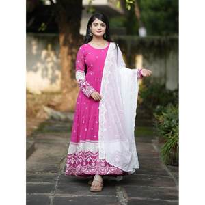 TRENDING GEORGETTE BORDADO TRABAJO BATA INFERIOR CON DUPATTA ROSA - Product Image 1