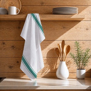 Paño de cocina a rayas blancas y verdes, paño de limpieza para promoción de marca, paño de cocina de secado rápido, suave y de calidad para el hogar. - Product Image 1