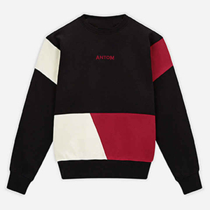 Sudadera con Bloques de Color y Bordado de Logotipo Personalizado para Hombre, Sudadera Negra con Parches Rojos, Cuello Redondo, Estilo Urbano, Oversize - Product Image 1