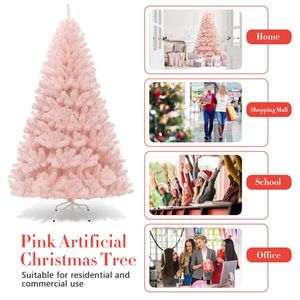 Albero di Natale Artificiale Rosa da 2,1 m con Cerniere e Base in Metallo, Albero di Natale Artificiale Pieno e Voluminoso - Product Image 6