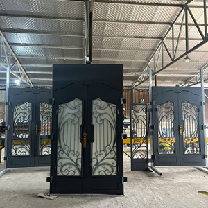 Puerta de Entrada Moderna de Hierro Forjado, Puertas de Acero para Interiores y Exteriores, Estilo Francés, Acabado Duradero con Recubrimiento en Polvo - Product Image 3