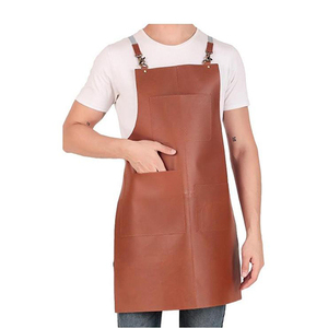 Delantal de cuero estilo clásico, duradero, con bolsillos para cocinar y trabajar. - Product Image 1