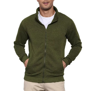 เสื้อสเวตเชิ้ตถักสำหรับผู้ชายทันสมัย สีเขียวมะกอก ทรงปกติ สีพื้น สไตล์ลำลอง มีซิปและฮู้ด - Product Image 3