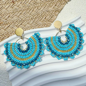 Pendientes de Moda Estilo Étnico Boho Hechos a Mano con Cuentas de Vidrio Bordadas, Color Azul, para Mujeres y Niñas - Product Image 1