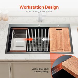 Lavello da Cucina Workstation da 33 Pollici in Acciaio Inossidabile 304, da Incasso, a Vasca Singola, Stile Farmhouse, con Valvola in Ottone per Uso Laboratorio - Product Image 4