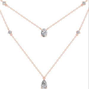 Collier délicat à plusieurs rangs avec pendentif minimaliste en diamants de laboratoire taillés poire, ovale et rond, en or 10K, couleur incolore, VVS, multi-pierres - Product Image 1