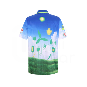 Polo Azul Degradado para Hombre con Estampado de Campo Verde, Manga Corta, Informal, Transpirable, Diseño de Poliéster Tejido - Product Image 2