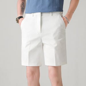 <b>Knee</b> Length 100% Cotton Elastic Waist Anti-Wrinkle Solid Knitted Tailored Men's Shorts Casual Lightweight Breathable Summer - Product Image 3