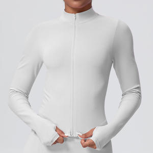 HYPEN SPORTS Veste de yoga légère à fermeture éclair, manches longues, col rond, coupe ajustée, en Spandex/Nylon respirant - Product Image 6