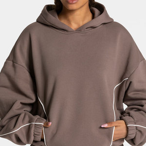 Conjunto Deportivo con Capucha para Mujer, Color Sólido, Corte Holgado, Manga Larga, Ropa Casual de Otoño con Bolsillos Laterales, Cintura Elástica, 100% Algodón - Product Image 6