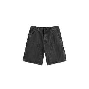 Mens Black Cargo Shorts <b>Mid</b> Waist Button Fly Solid Color Canvas Casual Bermuda Shorts with Pockets Breathable Woven Fabric - Product Image 1