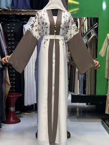 Wholesale Umbrella Abaya Stone Work Handmade Sequined Arabic Dubai Style Full Flare Nida Fabric Evening Party Dress - Product Image 4