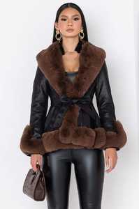 Nesta Sports - Abrigo de cuero elegante e impermeable para mujer, con ribete de piel sintética, cuello de piel de zorro y botones de doble botonadura - Product Image 3