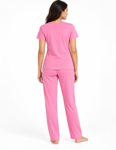 Conjunto de Pijama Informal y Transpirable para Mujer, con Cierre de Cordón, Ropa de Dormir de Verano, Camiseta de Manga Corta y Pantalones, Pijama Suave - Product Image 1