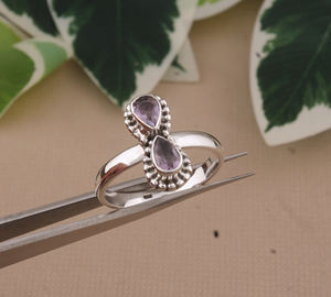 Bague Vintage Classique en Améthyste Poire en Argent Sterling 925 avec Pierre Gemme Goutte d'Eau Pointillée, Bijoux pour Mariage, Fête, Pierre de Naissance, Vente en Gros - Product Image 6