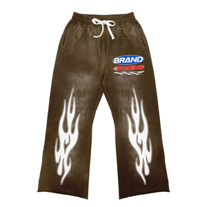 En gros, Meilleures ventes : Survêtement à capuche classique en coton noir, style sportif, avec impression sérigraphiée motif flamme, effet délavé à l'acide et effet soleil. - Product Image 2