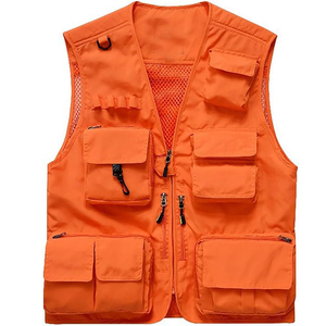 OEM Service Mens <b>Orange</b> Multi Pocket Tactical Fishing Hunting Vest Breathable Utility <b>Waistcoat</b> Zipper Closure Sleeveless Summer - Product Image 5
