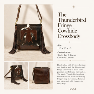 Sac bandoulière en cuir de vachette à franges Western pour femmes |   Sac à bandoulière en cuir avec applique Thunderbird, sac à bandoulière Cowgirl - Product Image 2