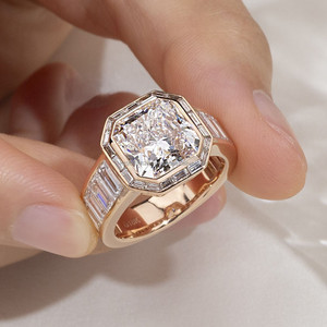 Yellow Gold Asscher Cut Lab Diamond Engagement Ring with Sparkling Side Stones Classic Vintage Style Bridal Ring <b>Gift</b> for Her - Product Image 4