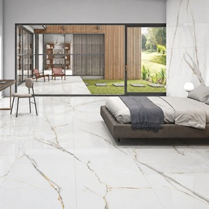 Carreaux de sol en porcelaine brillante 600x1200mm, motif marbre blanc, texture imitation pierre polie, antibactériens, antidérapants, pour salle de bain - Product Image 1