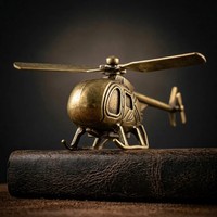 Modèle d'hélicoptère miniature de style antique, artisanat aéronautique en métal, décoration de bureau, ornement créatif, figurine pour la maison et le bureau