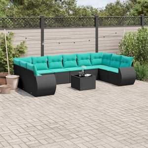 Set di divani da giardino in polyrattan nero da 11 pezzi con cuscini per mobili da giardino - Product Image 1