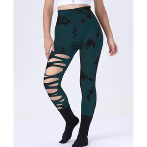 Leggings de yoga et d'entraînement taille haute pour femme, très élastiques, tie-dye, à découpes, effet push-up fessier - Product Image 5