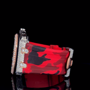 Reloj de Lujo de Cuarzo de 42 mm con Diamantes, Cronógrafo, Caja de Oro Rosa, Correa de Goma Roja, Resistente al Agua, para Hombre, Estilo Hip Hop - Product Image 2