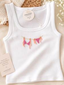 Customized Designer Women's Embroidered Beaded Tank <b>Top</b> with Unique Floral Artwork Handcrafted Decorative - Product Image 4