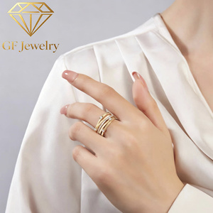18K Rose Gold Multi Band Lab Grown Diamond <b>Stacked</b> <b>Ring</b> Italian Wire Wrap Style Statement Bridal Jewelry For Women - Product Image 2