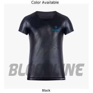 T-shirt à manches courtes en similicuir noir pour homme BLOODLINE, coupe ajustée sportive et décontractée, tissu extensible à séchage rapide, mode estivale - Product Image 3