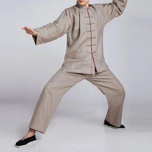 Uniforme de Kung Fu de Lino y Algodón Beige Unisex de Alta Calidad, Traje Tradicional de Tai Chi, Conjunto de Artes Marciales, OEM Personalizado - Product Image 5
