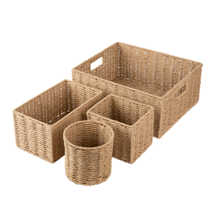 Woven Rattan Storage <b>Baskets</b> Set of 4 Rectangle Rustic Handmade <b>Basket</b> for Living Room Neatening Storage - Product Image 1