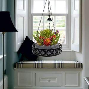 Panier suspendu en métal pour plantes d'intérieur et d'extérieur, support de pot de fleurs, décoration de jardin et de maison, antirouille, noir moderne - Product Image 4