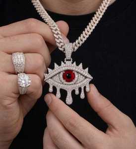 Collar con Colgante de Ojo de Hielo, Piedra Central Roja, Cadena de Eslabones, Joyería de Moissanita para Uso Diario - Product Image 4
