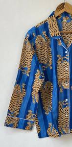 Ensemble de pyjama coordonné pour femmes Naaz Textile, imprimé à rayures de tigre, vêtements de détente et de sommeil décontractés d'été, pyjama en coton - Product Image 3