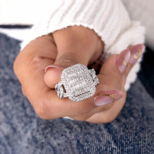Fully <b>Iced</b> Out Baguette & Round Cut Cluster Moissanite Diamond Men's Hip Hop Engagement Wedding <b>Ring</b> 925 Sterling Silver Jewelry - Product Image 4