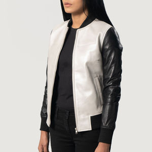 Winter Crop Quilted <b>Sheep</b> <b>Skin</b> Leather <b>Jacket</b> for Women OEM Outdoor Windproof Waterproof Breathable - Product Image 5