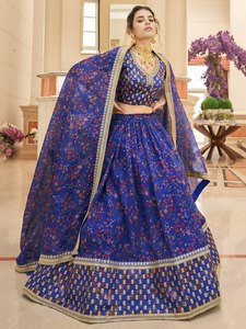 Blue Floral Organza Maxi Lehenga Choli Summer Evening Dress with <b>Sequin</b> Embroidery Dupatta Bollywood Wedding Outfit - Product Image 4